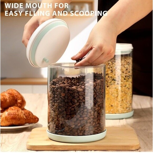 POP-Glass Flour Sugar Airtight Jar Lid 2.2Qt/2L Clear Glass Container Mint Green - Picture 7 of 7